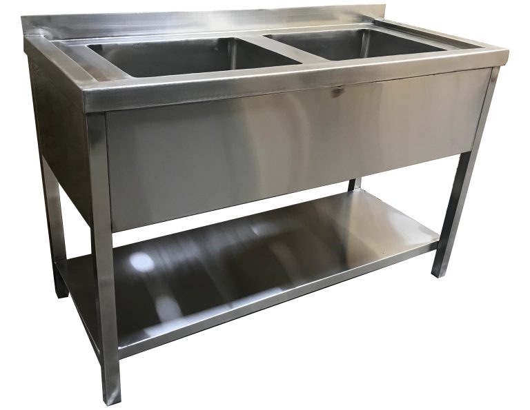 Custom stainless steel commercial sinks in Kenya. Single, double and triple bowl sinks, solid or slatted undershelves, dobi sinks, low-level flush sinks and morgue sinks.
