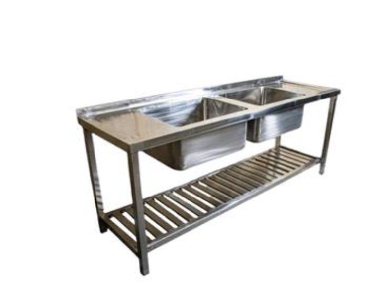 Custom stainless steel commercial sinks in Kenya. Single, double and triple bowl sinks, solid or slatted undershelves, dobi sinks, low-level flush sinks and morgue sinks.