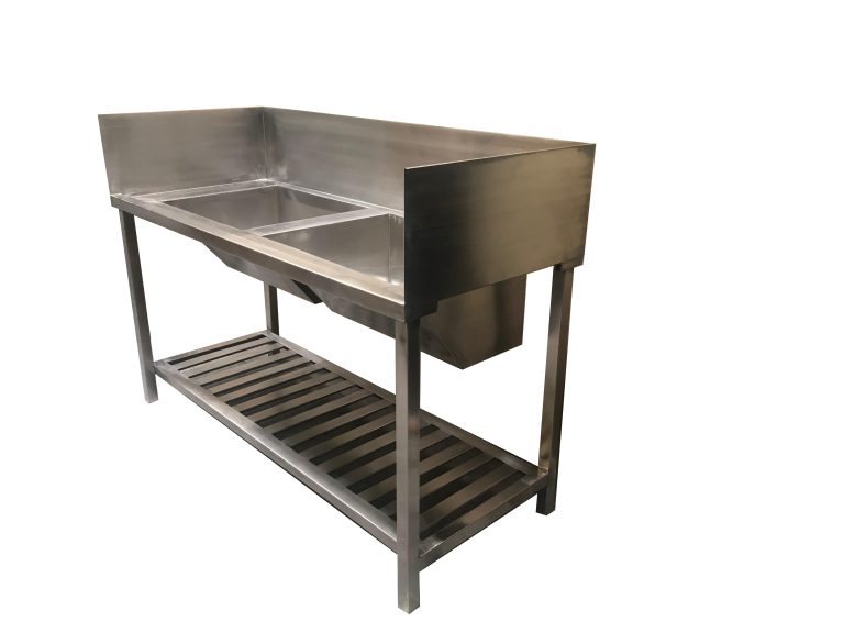 Custom stainless steel commercial sinks in Kenya. Single, double and triple bowl sinks, solid or slatted undershelves, dobi sinks, low-level flush sinks and morgue sinks.