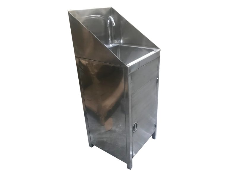 hand wash sink with raised backsplash