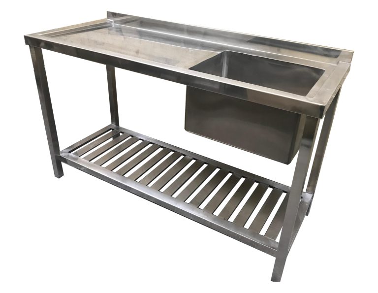 Custom stainless steel commercial sinks in Kenya. Single, double and triple bowl sinks, solid or slatted undershelves, dobi sinks, low-level flush sinks and morgue sinks.