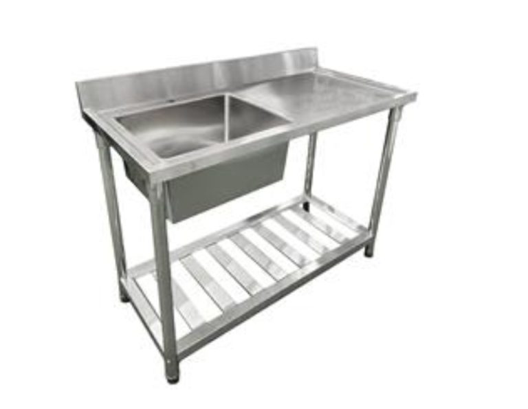 Custom stainless steel commercial sinks in Kenya. Single, double and triple bowl sinks, solid or slatted undershelves, dobi sinks, low-level flush sinks and morgue sinks.